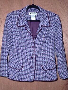 Appleseed's Purple & White Houndstooth Blazer with Contrast Piping Sz 14P